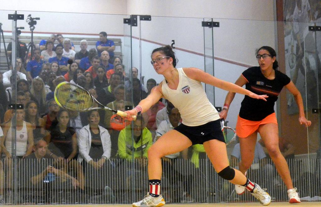 Sabrina Sobhy (L) versus Egypt's Habiba Mohamed (R) in Tuesday's World Junior Team Championship finals